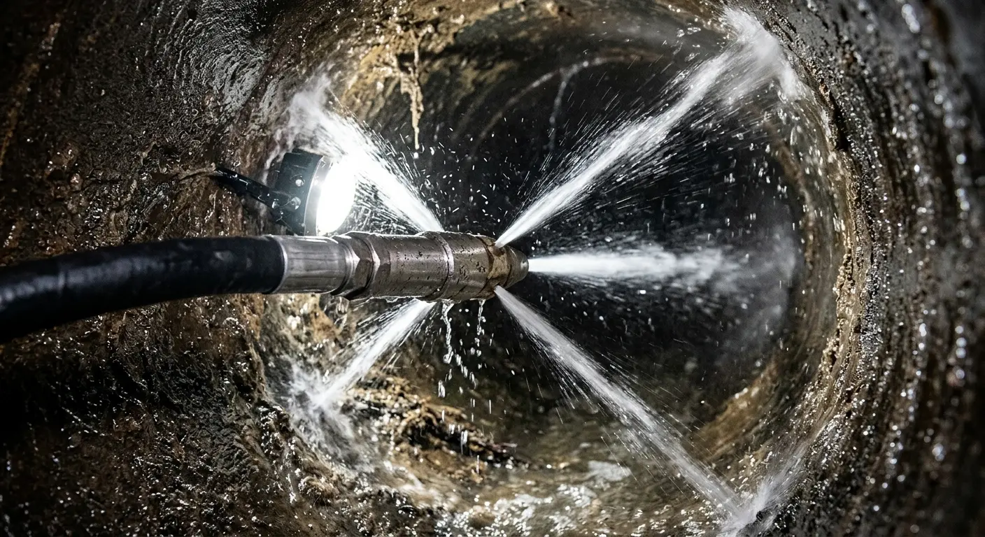 High-pressure hydro jetting nozzle cleaning sewer pipe for Storm Drain Cleaning in Edgewood